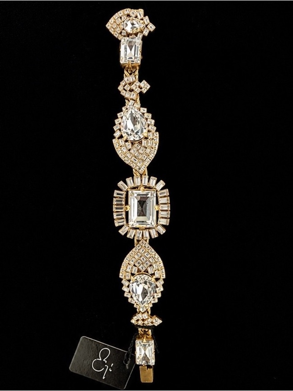 Otazu Crystal Statement Bracelet, Brilliant Crystal in Gold Setting, NWT